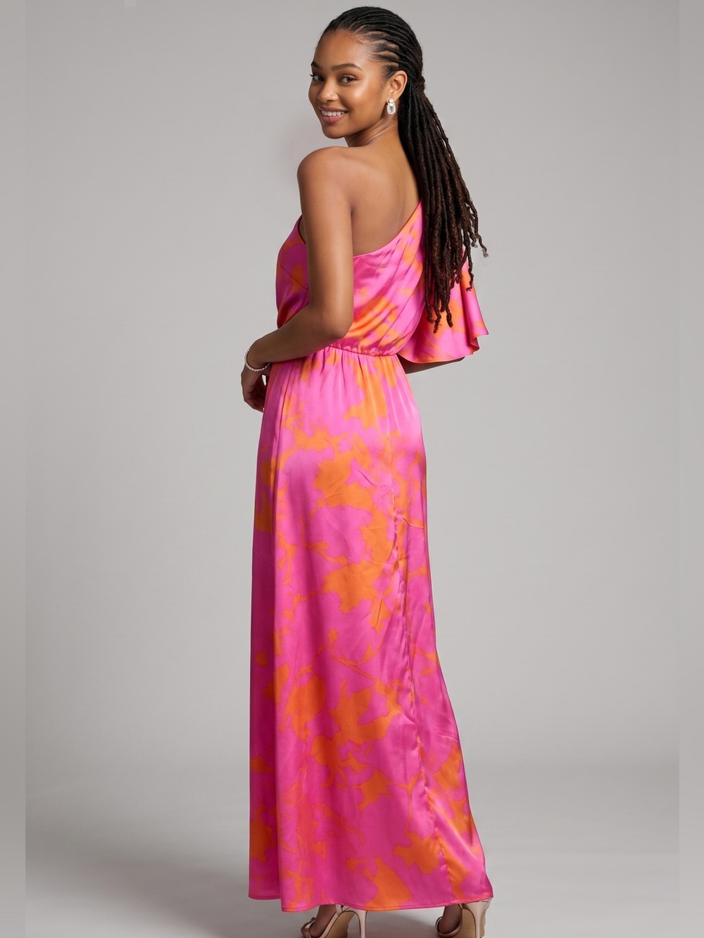 NWT Sugarlips One-Shoulder Maxi Dress in Pink and Orange